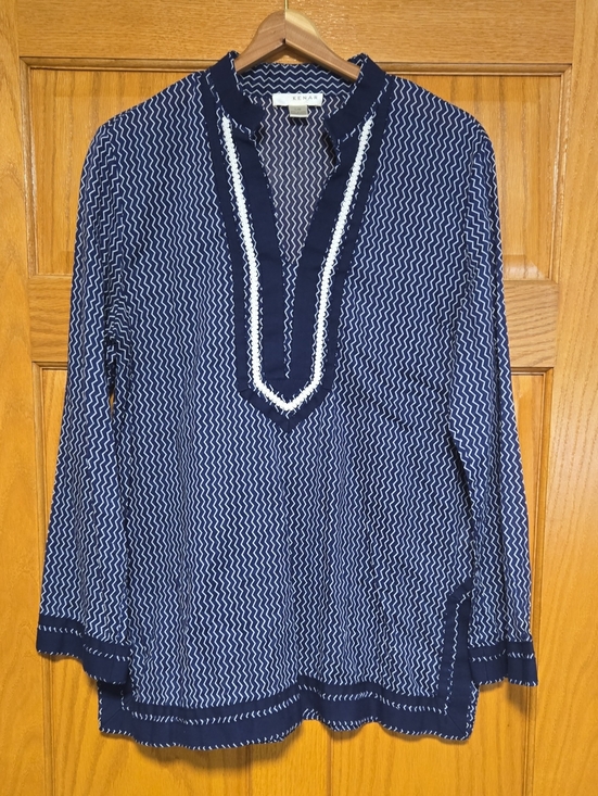 Kenar Tops - Kenar Navy and White Zigzag Long-Sleeve Tunic